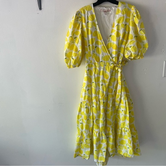 Anthropologie Hutch Lemon print V-Neck Tiered Wrap Midi Dress 37363 - Picture 2 of 16